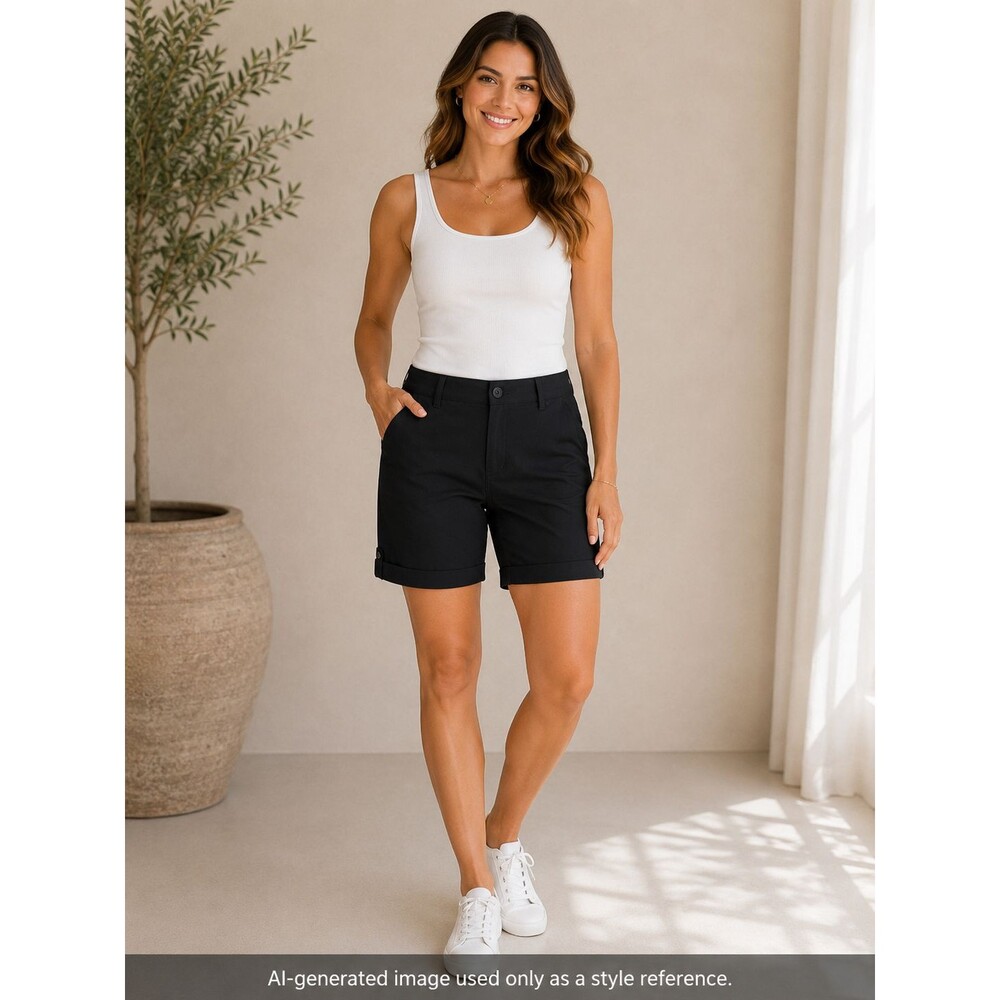 Eddie Bauer Rolled Hem Bermuda Shorts Womens 6 Black Stretch UPF 50 Pockets